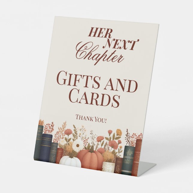 Her Next Chapter Fall Book Theme Bridal Shower Pedestal Sign (Front)