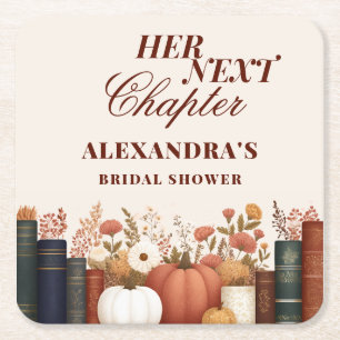 Her Next Chapter Fall Book Theme Bridal Shower Square Paper Coaster