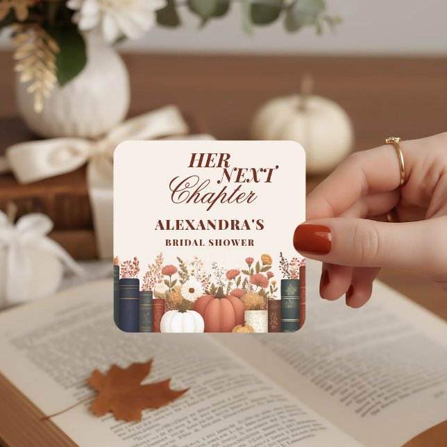 Her Next Chapter Fall Book Theme Bridal Shower Square Sticker (Creator Uploaded)