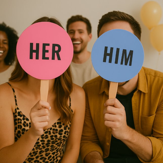 Her or Him? | Bride Groom Pink Blue Wedding Game Hand Fan (Creator Uploaded)