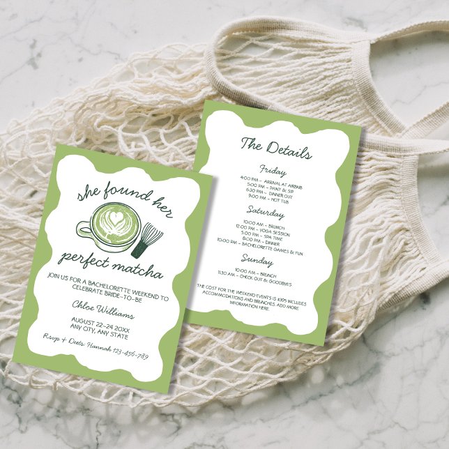 Her Perfect Matcha Green Tea Bachelorette Weekend  Invitation (Her Perfect Matcha Green Tea Bachelorette Weekend Invitation)