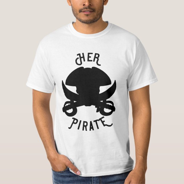 HER Pirate Black Crossbones Skull & Sword White T-Shirt (Front)