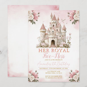 Her royal five-ness Birthday Castle Pink Flowers  Invitation