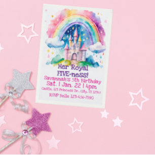 Her Royal Five-ness Rainbow Castle 5th Birthday Invitation