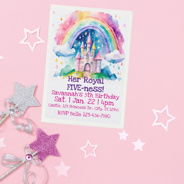 Her Royal Five-ness Rainbow Castle 5th Birthday Invitation (Creator Uploaded)