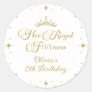 Her Royal Fiveness Gold Princess 5th Birthday Classic Round Sticker