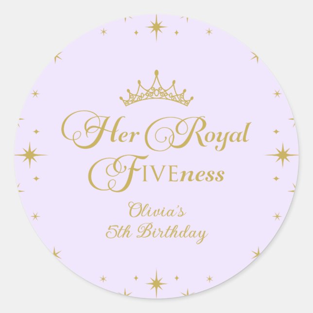 Her Royal Fiveness Gold Princess 5th Birthday Classic Round Sticker (Front)