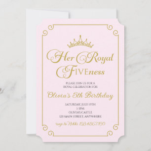 Her Royal Fiveness Gold Princess 5th Birthday Invitation
