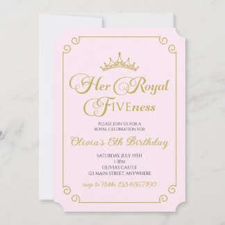 Her Royal Fiveness Gold Princess 5th Birthday Invitation