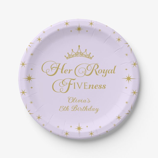Her Royal Fiveness Gold Princess 5th Birthday Pape Paper Plate (Front)