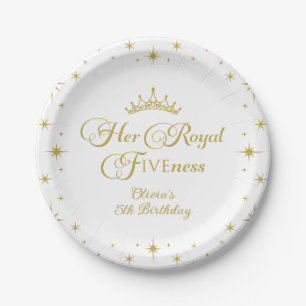 Her Royal Fiveness Gold Princess 5th Birthday Pape Paper Plate