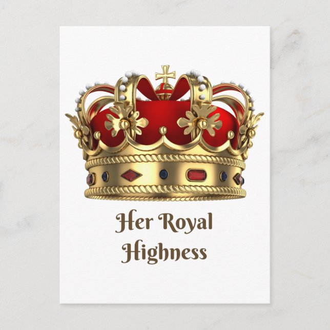Her Royal Highness Red and Golden Royalty Crown  Postcard (Front)