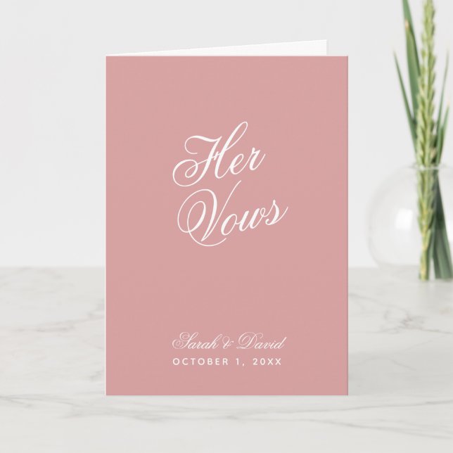 Her Vows Dusty Rose Wedding Pink Vow Book  Card (Front)