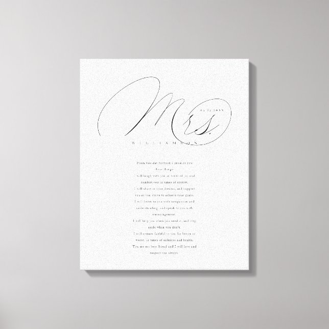 Her Vows Elegant Mrs. Newlyweds Wedding Vows White Canvas Print (Front)
