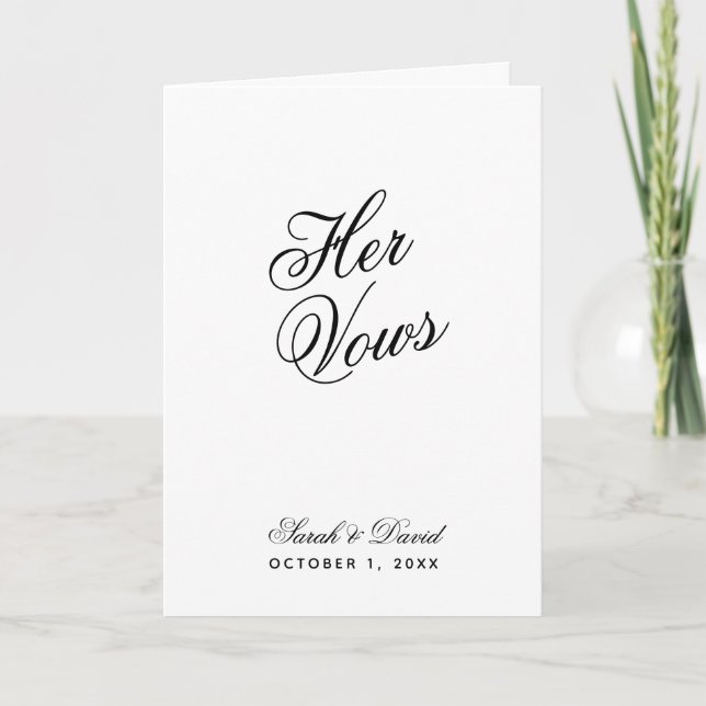 Her Vows Minimalist Simple Wedding Vow Book  Card (Front)