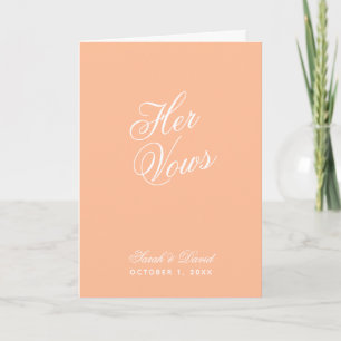 Her Vows Peach Modern Colour Wedding Vow Book Card