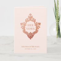 Her Vows Pink Vintage Crest Rose Gold Wedding Book