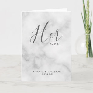 'Her Vows' White Marble Wedding Vows Note Card