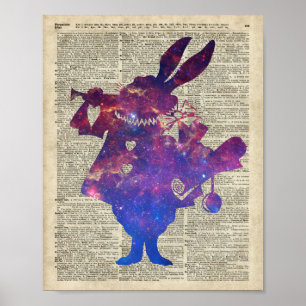 Herald Purple Rabbit Stencil Over Old Book Page Poster