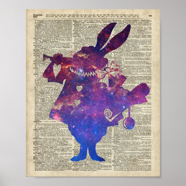 Herald Purple Rabbit Stencil Over Old Book Page Poster (Front)