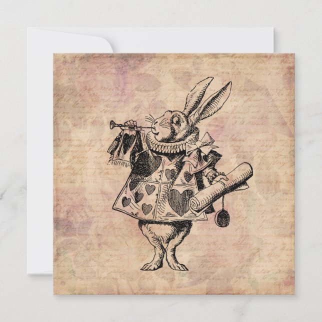 Herald White Rabbit Alice in Wonderland Floral Holiday Card (Front)
