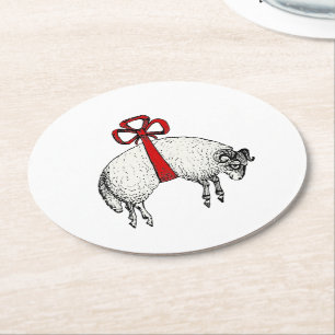 Heraldic Banded Fleece Ram Sheep Crest Emblem Round Paper Coaster
