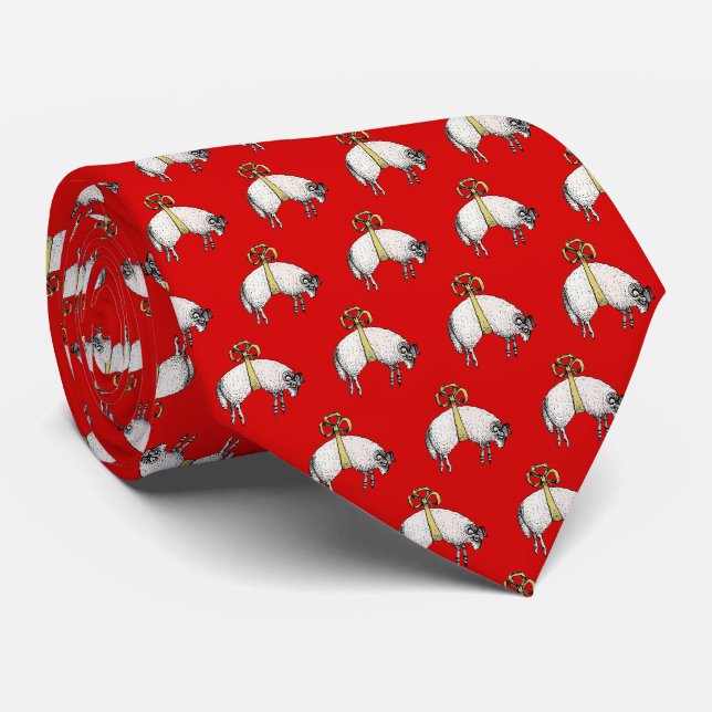 Heraldic Banded Fleece Ram Sheep Crest Emblem Tie (Rolled)