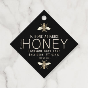 Heraldic Bee Black Honey with Metallic Gold Text Favour Tags