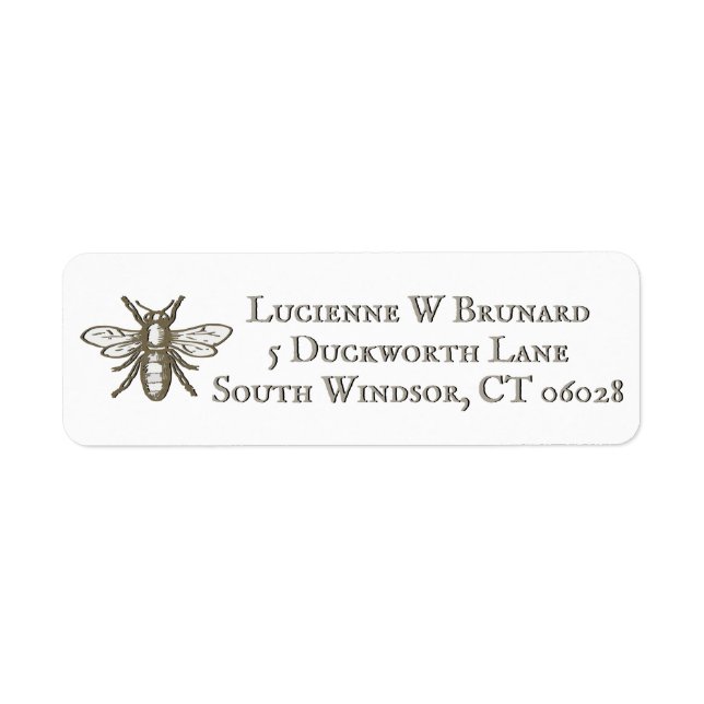 Heraldic Bee Embossed White Return Address Label (Front)