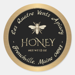 Heraldic Bee Gold Border Black Honey Label