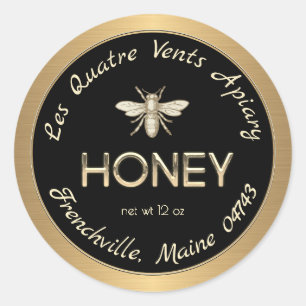 Heraldic Bee Gold Border Black Honey Label