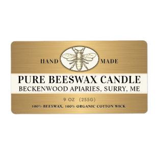 Heraldic Bee Metallic Gold Beeswax Candle Label