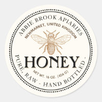 Heraldic Bee Raw Hand Bottled Honey Sticker