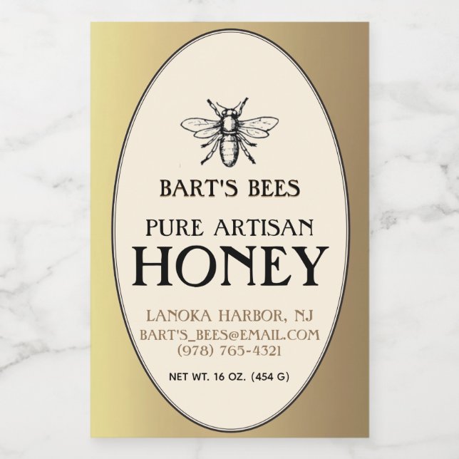 Heraldic Bee Rectangle Food Label Gold Oval  (Single Label)