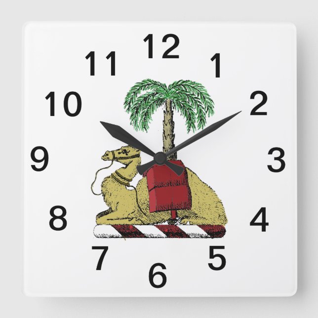Heraldic Camel Palm Tree Color Coat of Arms Square Wall Clock (Front)