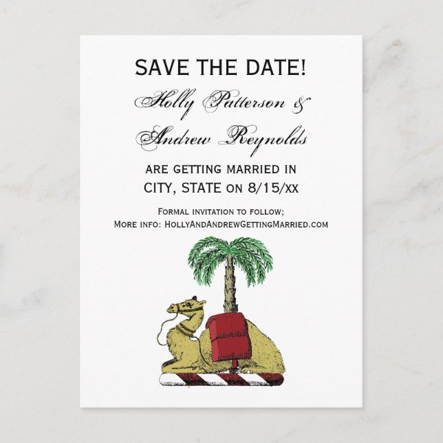Heraldic Camel Palm Tree Colour Coat of Arms Announcement Postcard (Front)
