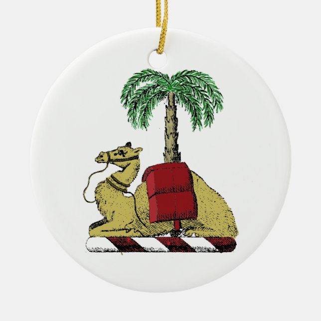 Heraldic Camel Palm Tree Colour Coat of Arms Ceramic Tree Decoration (Front)
