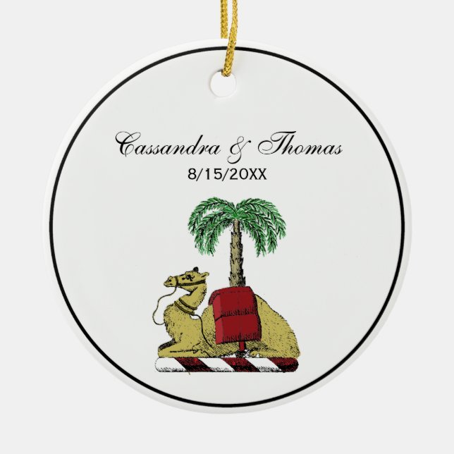 Heraldic Camel Palm Tree Colour Coat of Arms Ceramic Tree Decoration (Front)