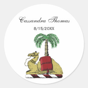 Heraldic Camel Palm Tree Colour Coat of Arms Classic Round Sticker
