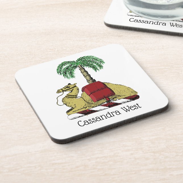 Heraldic Camel Palm Tree Colour Coat of Arms Coaster (Left Side)