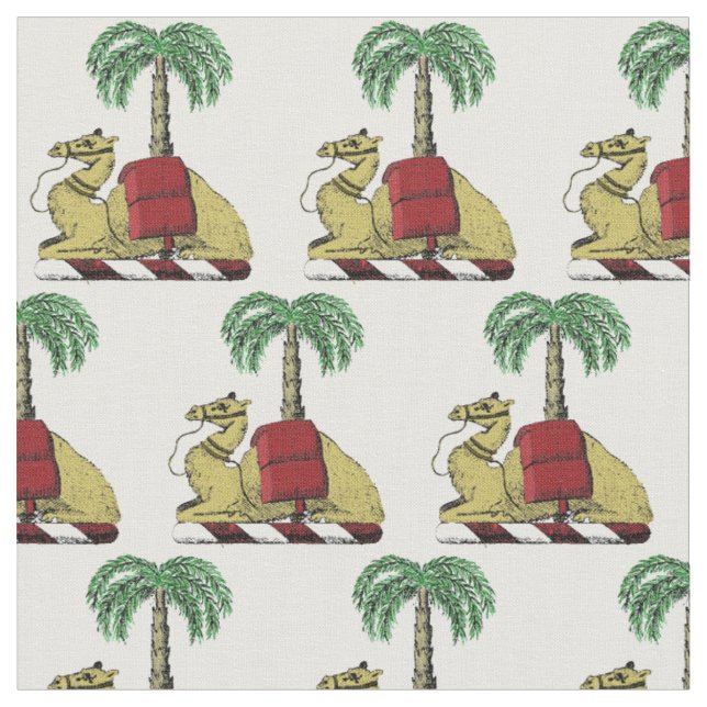 Heraldic Camel Palm Tree Colour Coat of Arms Fabric (Close Up)