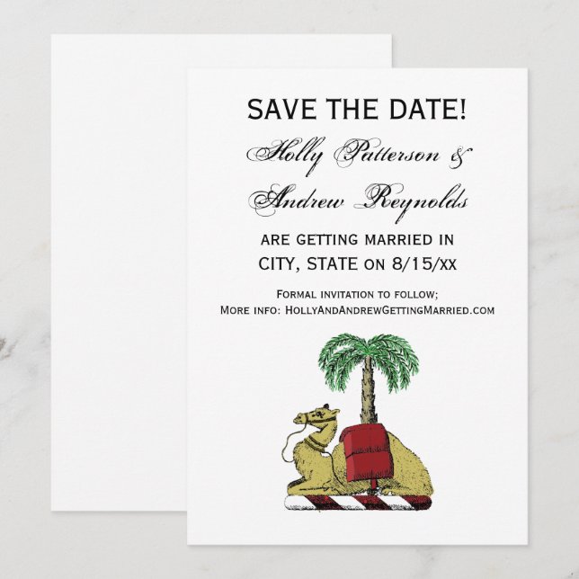 Heraldic Camel Palm Tree Colour Coat of Arms Invitation (Front/Back)