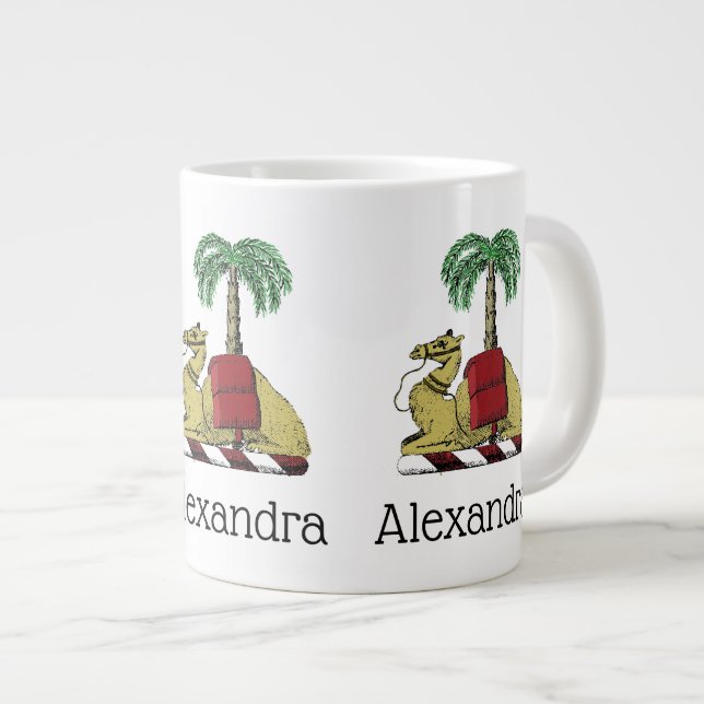 Heraldic Camel Palm Tree Colour Coat of Arms Large Coffee Mug (Front Right)