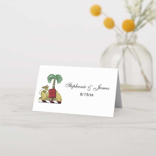 Heraldic Camel Palm Tree Colour Coat of Arms Place Card (Front)