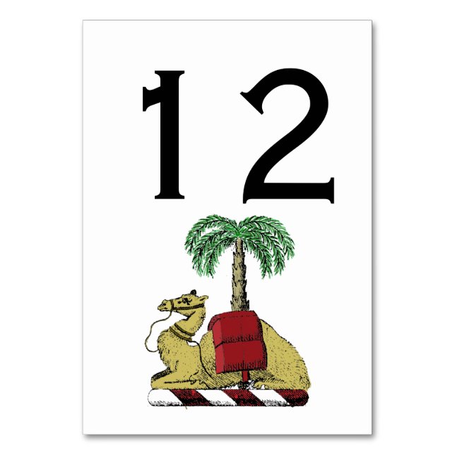 Heraldic Camel Palm Tree Colour Coat of Arms Table Number (Front)