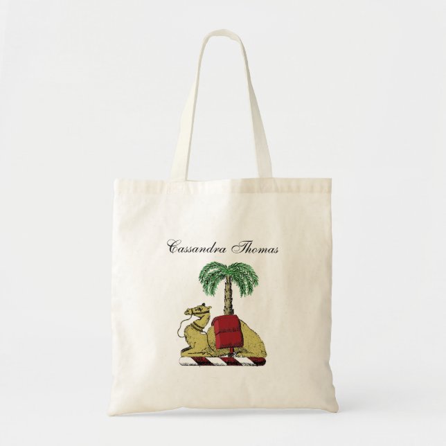 Heraldic Camel Palm Tree Colour Coat of Arms Tote Bag (Front)