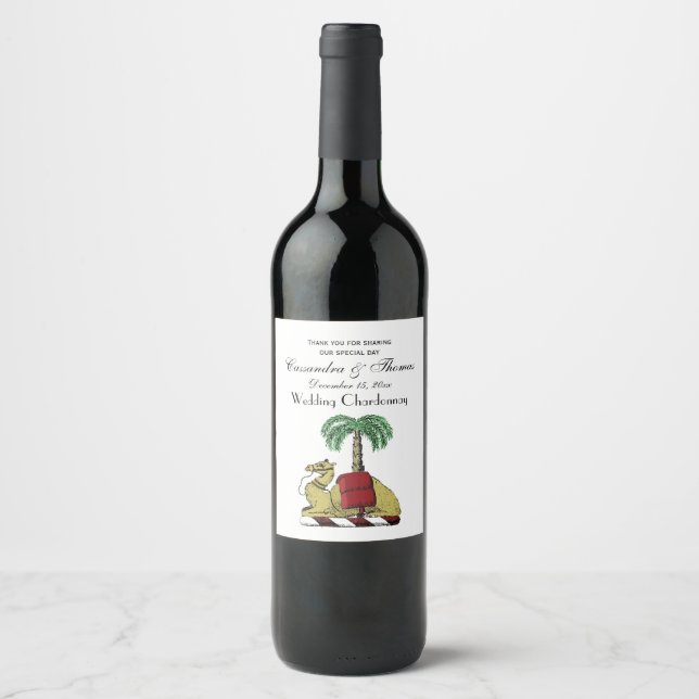 Heraldic Camel Palm Tree Colour Coat of Arms Wine Label (Front)