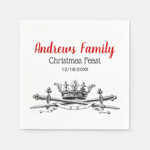 Heraldic Crown Crossed Swords Sabre Christmas Xmas Napkin