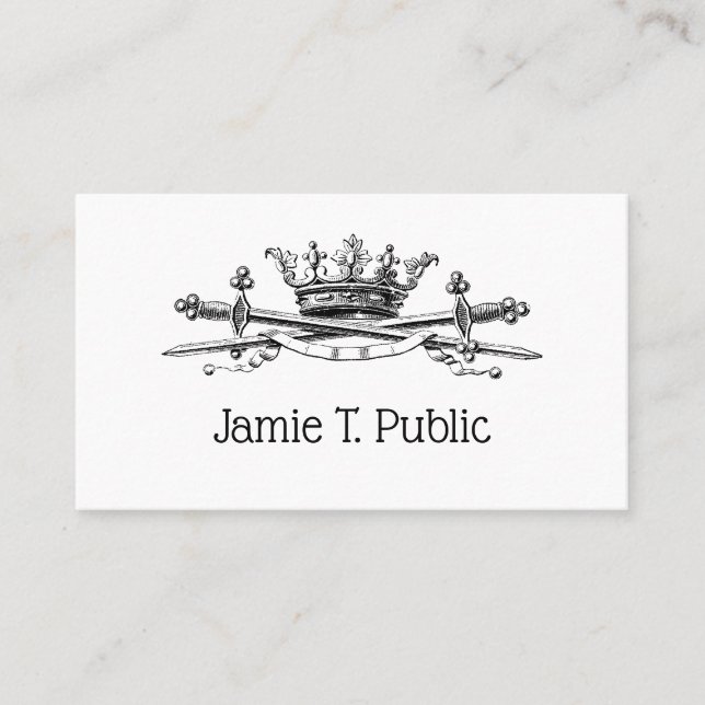 Heraldic Crown Crossed Swords Sabres Emblem Crest Business Card (Front)
