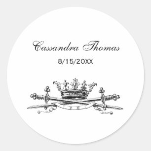 Heraldic Crown Crossed Swords Sabres Emblem Crest Classic Round Sticker